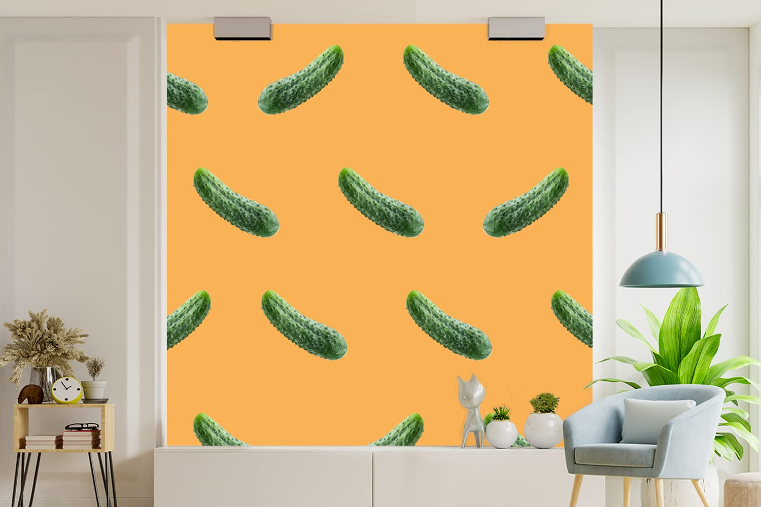 Selbstklebend Tapete Wandpapier Wandaufkleber Fototapete Tapeten Wanddeko 220x220 cm Gewürzgurke - Muster - Orange