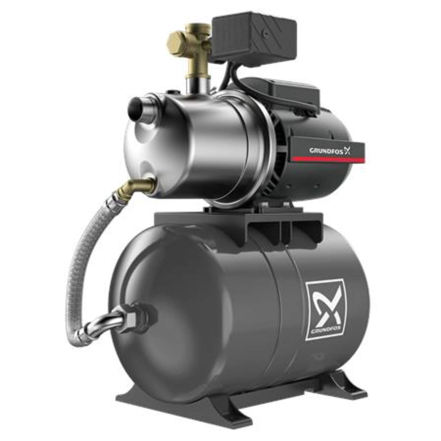 Pompa centrifuga monostadio JP 4-54 PT H BBVP, 1 x 230 V 50 Hz 1,5 M, doppia uscita, serbatoio a pressione orizzontale, in acciaio inox, 49,5 x 28,6 x 57,7 centimetri, colore grigio (riferimento: