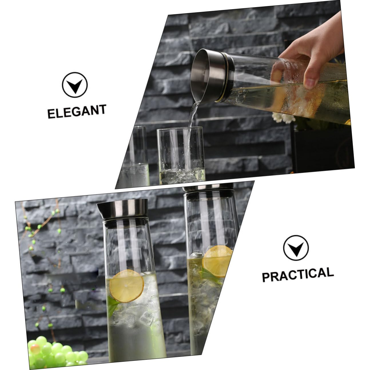DOITOOL Jarra de Agua Fría de Vidrio de Borosilicato 1L Tapa de Acero Inoxidable Diseño Recto Antidesbordamiento Recipiente Transparente para Jugo Adecuado para Uso Doméstico y Oficina