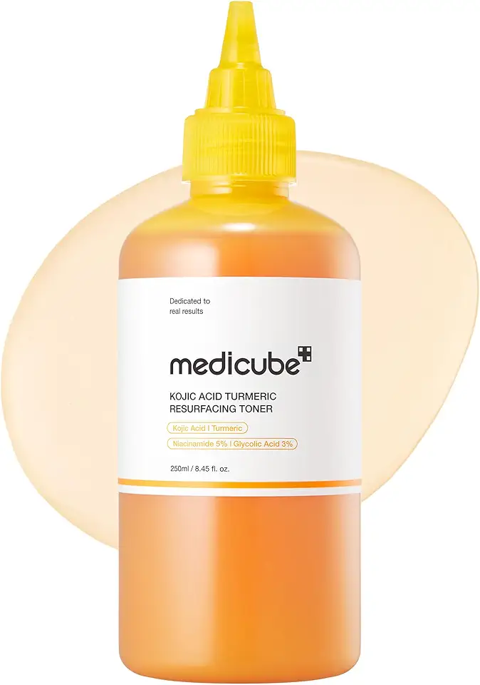 medicube Tônico suavizante de açafrão ácido kójico para rosto e corpo | Toner leve para equilibrar tom e textura de pele irregular | Niacinamida, ácido glicólico para pele de vidro transparente | 21