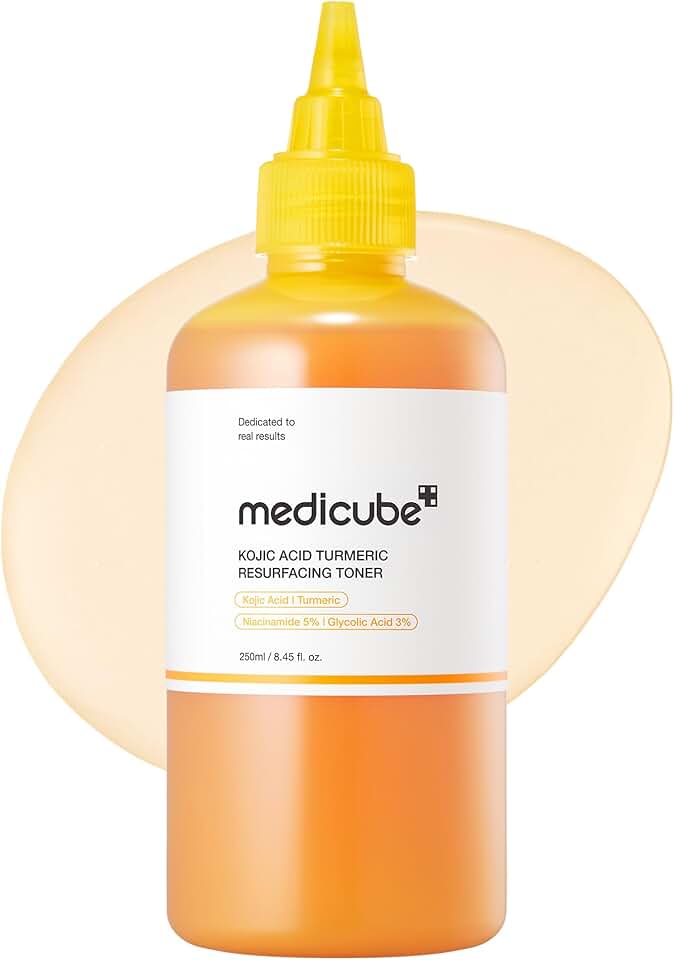 medicube Tônico suavizante de açafrão ácido kójico para rosto e corpo | Toner leve para equilibrar tom e textura de pele irregular | Niacinamida, ácido glicólico para pele de vidro transparente | 21