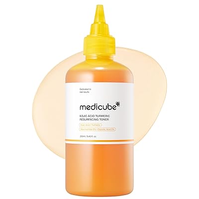 medicube Kojic Acid Turmeric Smoothing Toner for Face & Body | Lightweight Toner for Balancing Uneven Skin Tone & Texture | Niacinamide, Glycolic Acid for Clear Glass Skin | 8.45 fl.oz