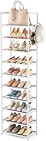 Vista 1 de 10 Tiers Tall Shoe Rack 20-25 Pairs Boots Organizer Storage Sturdy Narrow Shoe Shelf for Entryway, Closets with Hooks, White Blanco