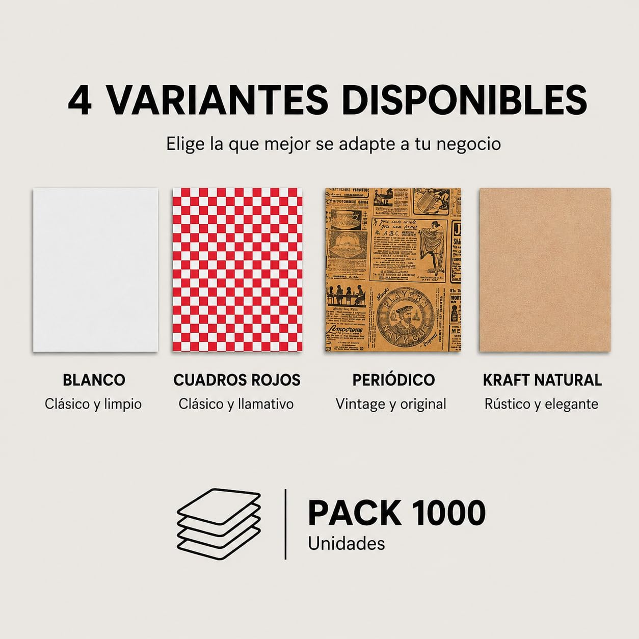 Pack 1000 Unidades de Papel Antigrasa para envolver alimentos - 31x28 cm - Especial para Basket Chips y Cualquier Tipo de Recipiente (BLANCO 1)