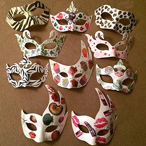 Xinlie White Mask Unpainted, DIY Masks Masked Ball Party Mask Anonymous Masks for Painting Kids for Halloween Carnival Cosplay Hand Painted Design Mask (10 Pieces)