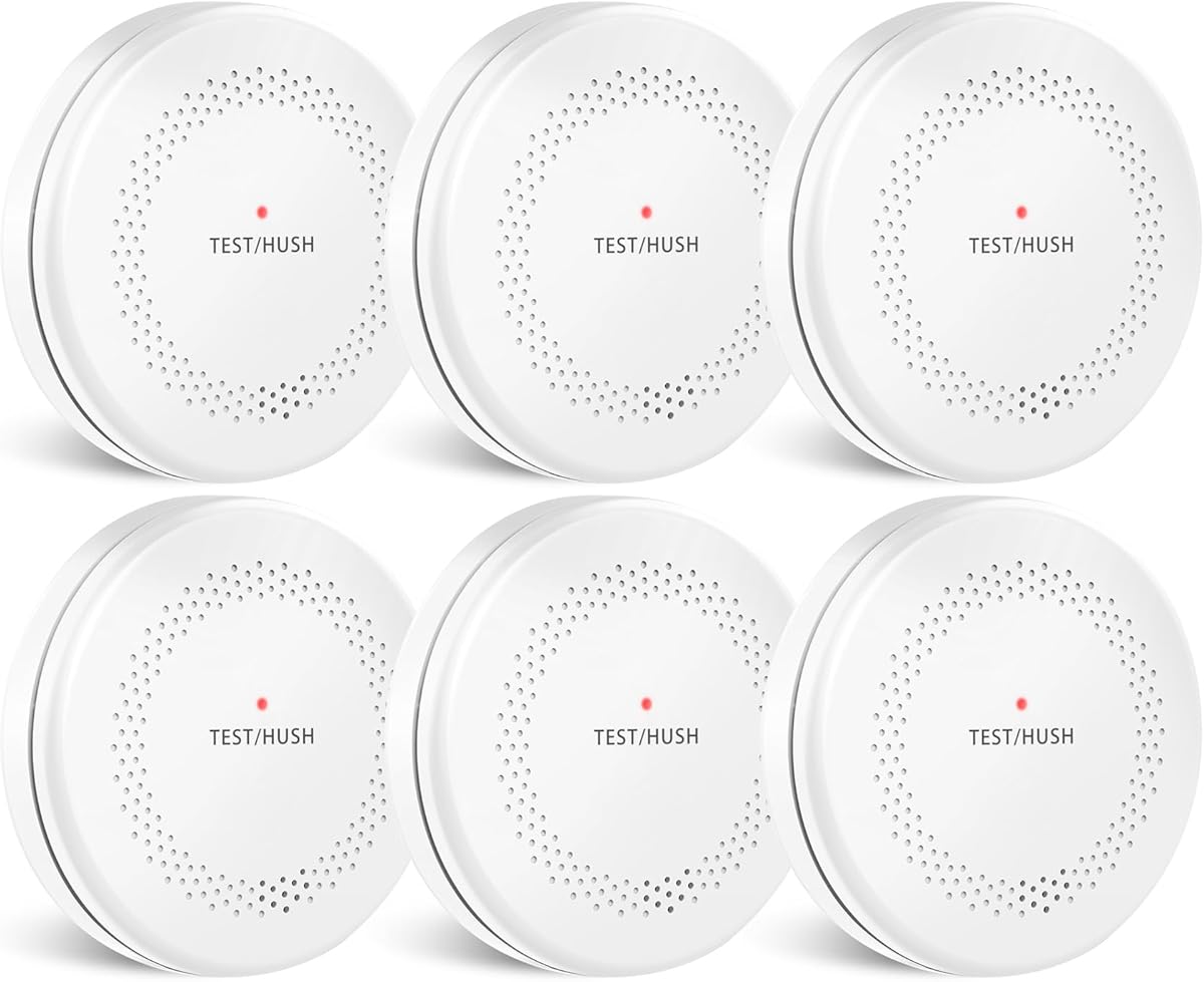 6 Pack Combination Smoke and Carbon Monoxide Detectors, HATHEPHS 10 Years Battery Dual Sensor Fire and CO Alarms with Large Test/Silence Button