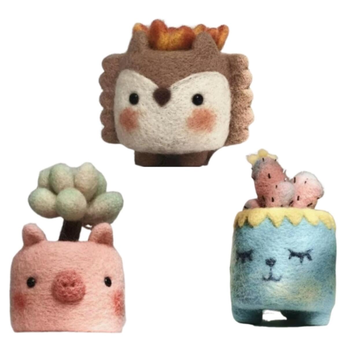 YJIUYUANQ Needle Felting Kit for Beginners, 3 Pcs Cactus Wool Felted Set with Needle Felting Pad, Felting Needles, Felting Wool, Instructions