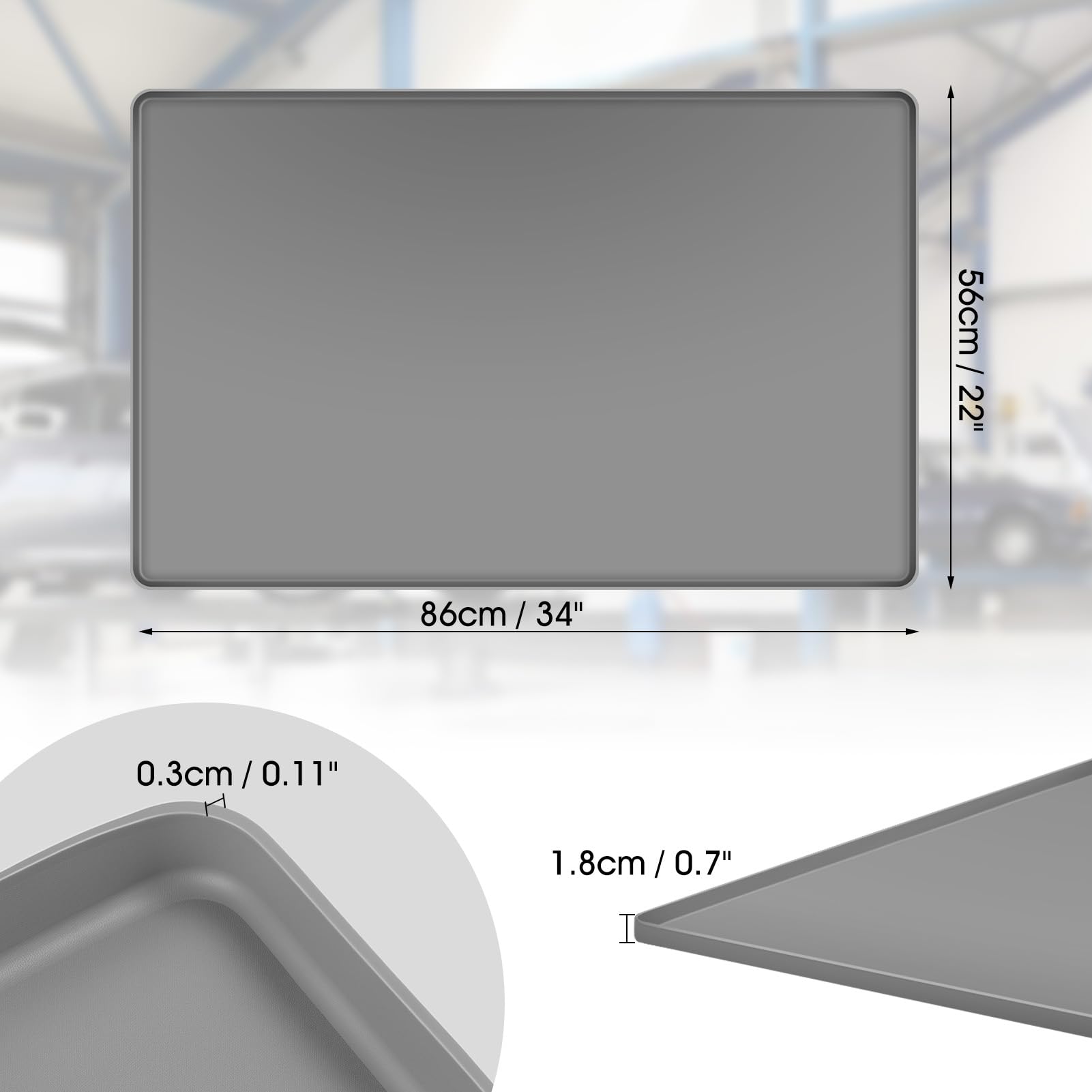 Bac de Récupération D'huile en Silicone 86 X 56 Cm, Pliable, Flexible, Résistant aux Fissures, Anti-Fuite, Multi-usages, Garage, Atelier, Voyage, Voiture, Réparation, Tapis de (Gris Plat)