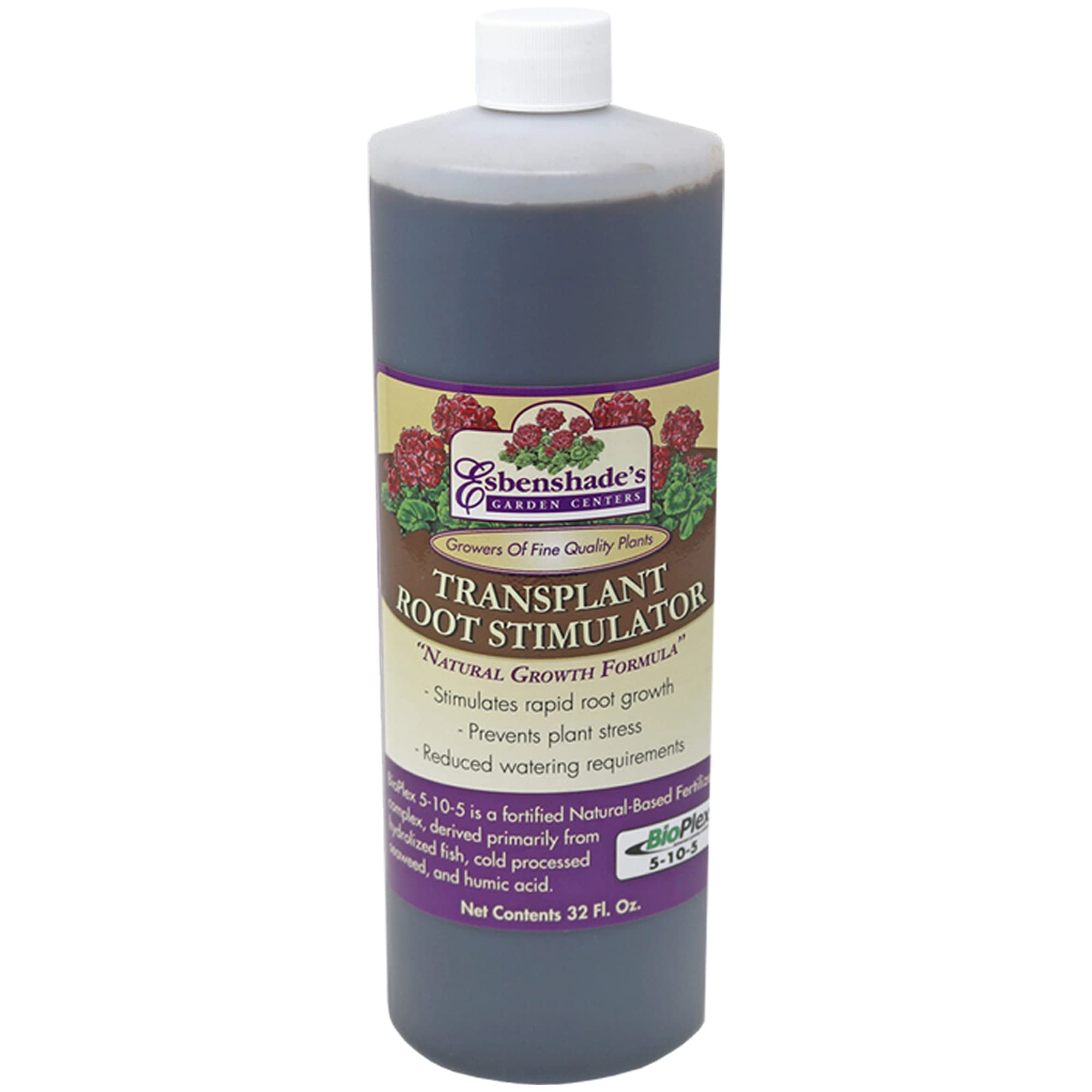 Esbenshade’s Transplant Root Stimulator 5-10-5 Fertilizer, 32oz - Liquid Fertilizer with Seaweed, Fish & Humic Acid - Reduces Transplant Shock, Promotes Root Growth - for Flowers, Vegetables & Shrubs