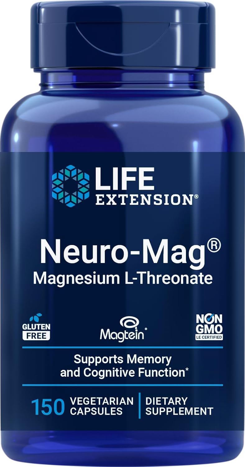 Life Extension Neuro-Mag Magnesium L-Threonate, 150 Vegetarian Capsules, Magtein Supplement for Women and Men