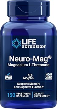Life Extension Neuro-Mag Magnesium L-Threonate, 150 Vegetarian Capsules, Magtein Supplement for Women and Men