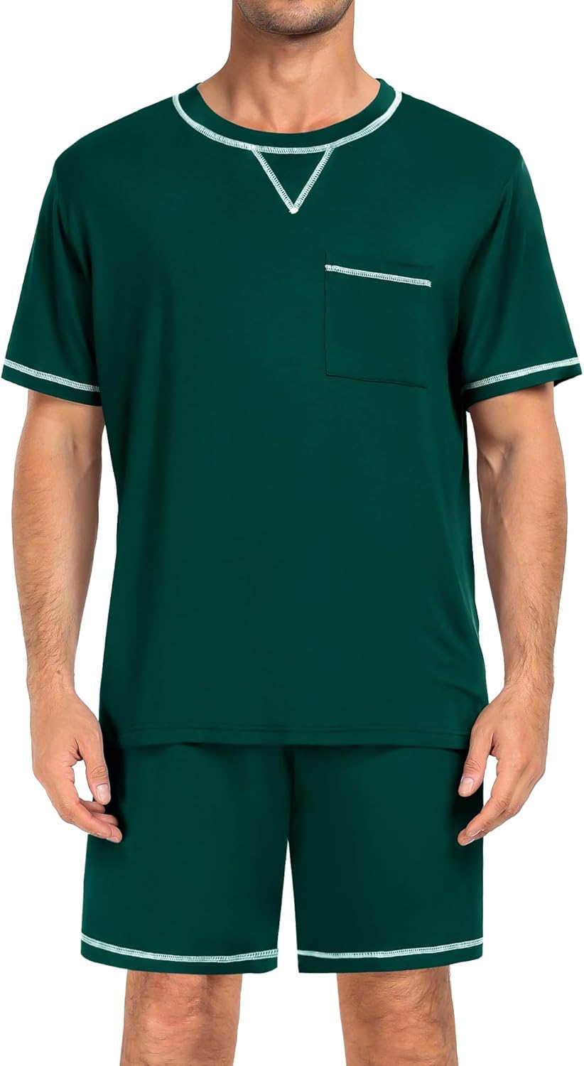 SWOMOG Men Modal Pajamas Set Comfy Sleepwear Short Sleeve Pjs Set Soft 2 Piece Lounge Set Cozy Nightwear with Pockets - Image 4