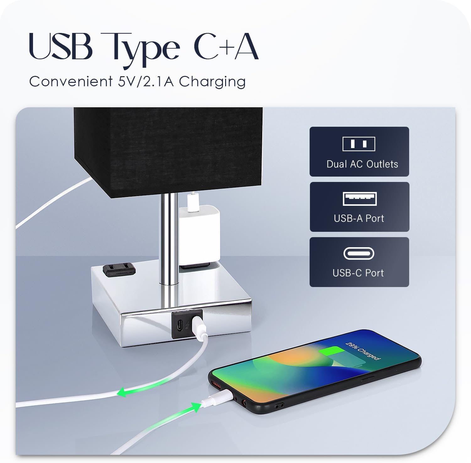 Soilsiu Bedside Lamp with USB Ports - Touch Control Table Lamp for Bedroom with USB C+A Charging Ports & AC Outlets, 3 Way Dimmable Nightstand Light for Living Room (Bulb Included, Black)