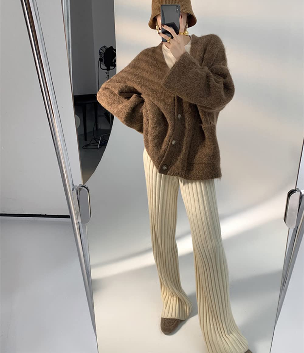 Pantalones De Pierna Ancha Para Mujer - Pantalones De Punto De Moda, Pantalones De Pierna Recta Informales Gruesos Y Cálidos De Otoño E Invierno, Pantalones Elegantes Versátiles Súper Suaves, Pan