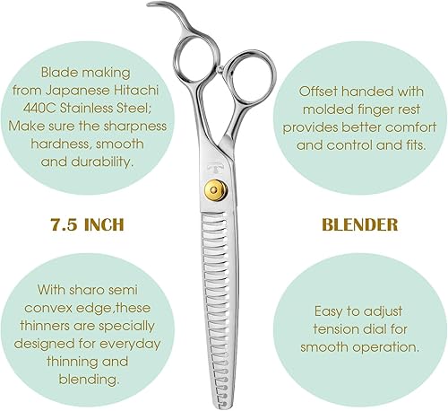 Miniatura 9 de Gold Mantis - Tijeras profesionales para perros, 7.5 pulgadas, tijeras curvadas para todas las razas, herramientas de tijera afiladas y suaves