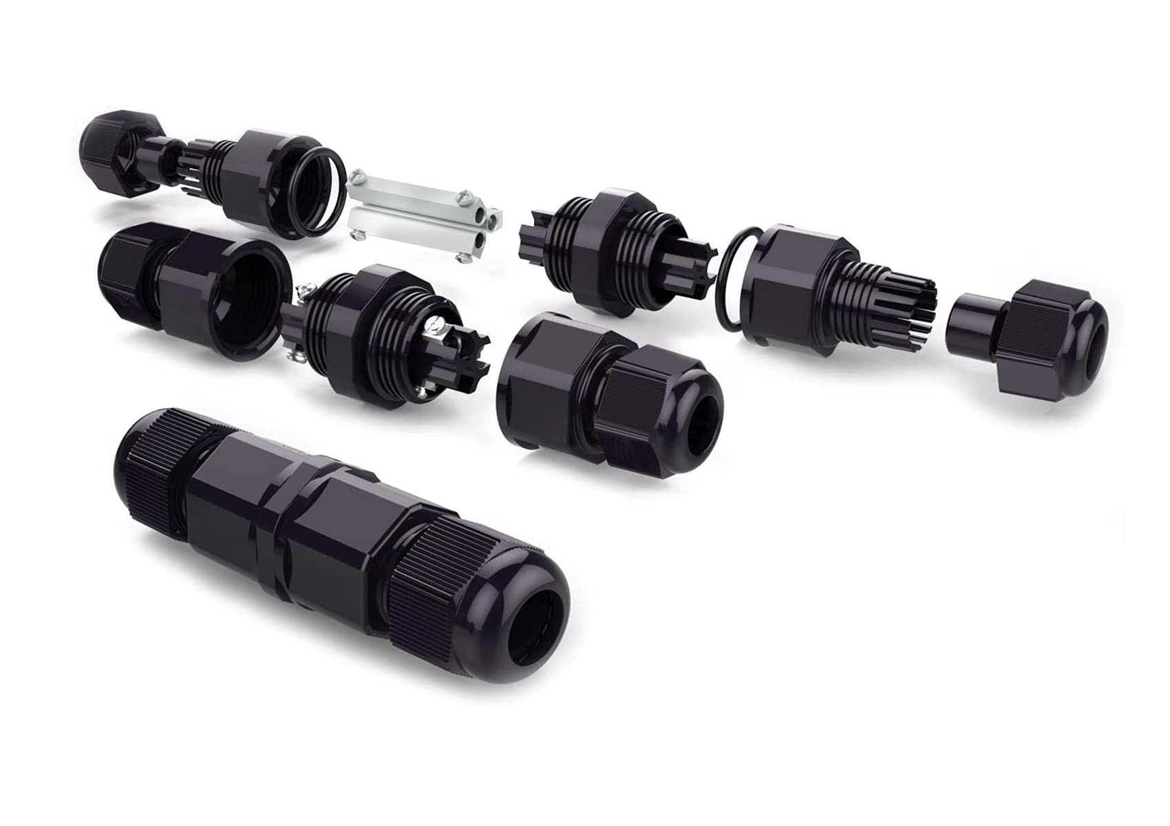 GXILEE IP68 Waterproof Electrical Connectors, 3 Pin Waterproof Extension Cord Connector for Cables Ø5mm - 8mm,Pack of 3,Black (2 way)