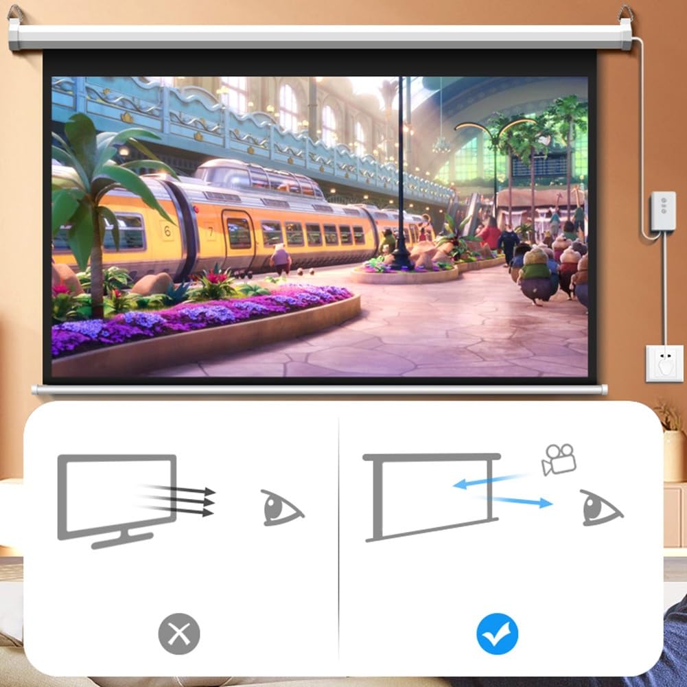 Écran de Projection motorisé 60 Pouces 16:9, 4K HD, rétractable et Automatique avec télécommande, for la Maison, Le Bureau ou la Salle de Classe