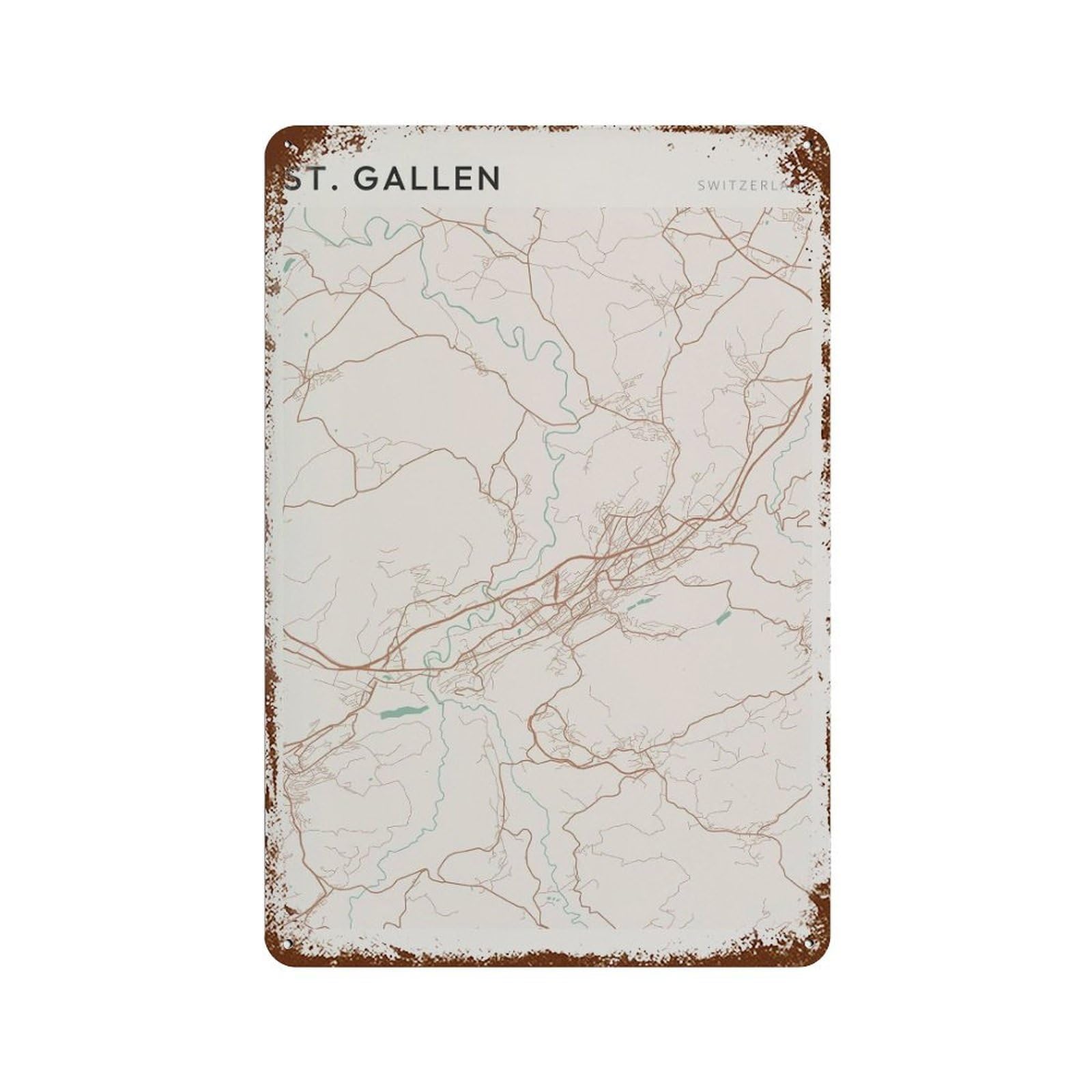xiaoxiaoshen St Gallen Map Switzerland Travel Gift Minimalist Wall Decor Art Metal Tin Poster Modern Home Decor Art Home Bar Shop Decorations Vintage Sign 30x20cm