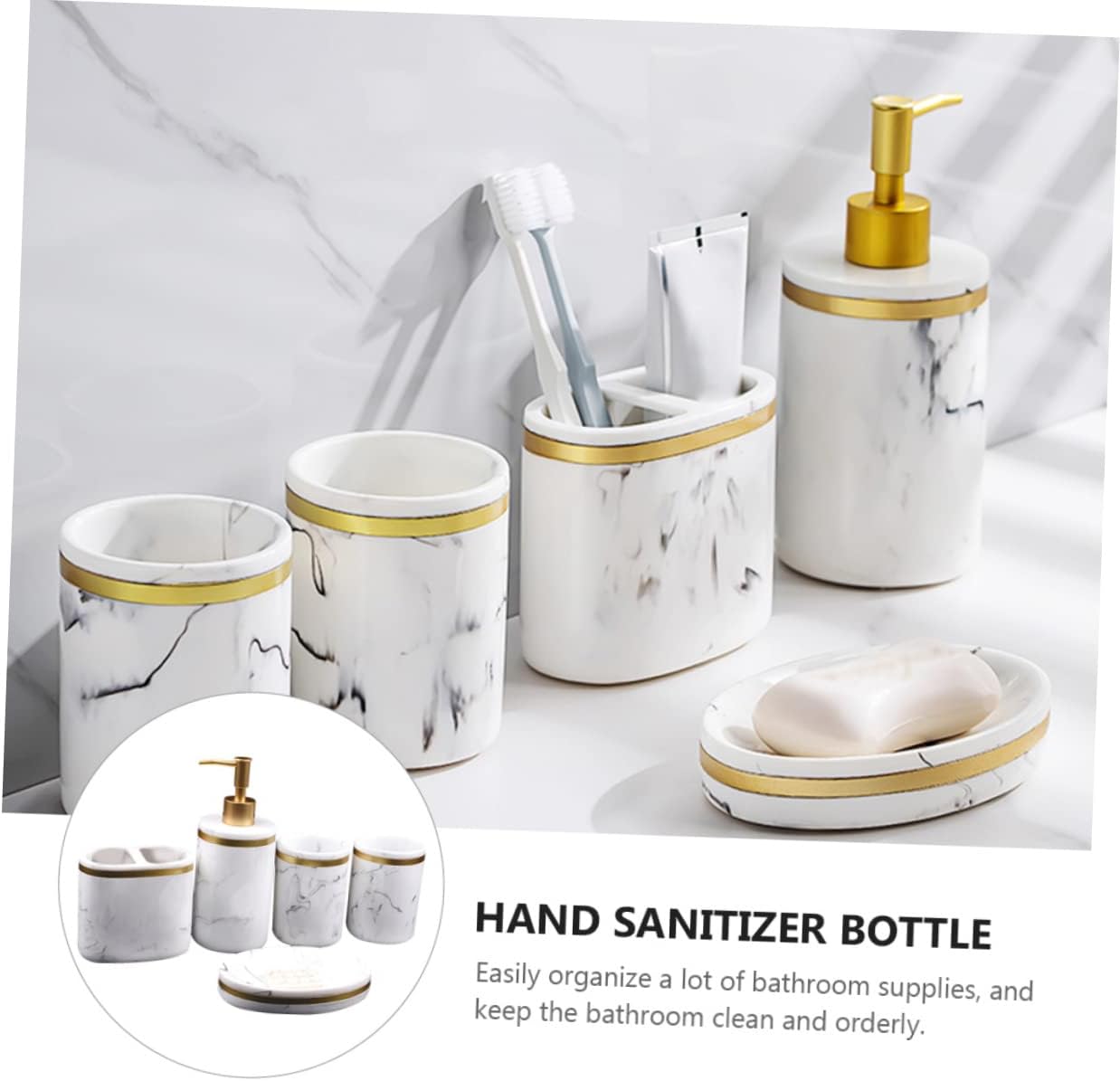 VICASKY 5 Pcs Resin Bathroom Accessory Set Non Slip Base Toothbrush Holder Soap Dish Vanity Organizer Simple Elegant Design for Clean and Orderly Bathrooms