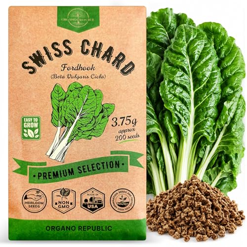 Organo Republic Swiss Chard Fordhook Seeds Pack 3.75 g - Over 200 Non-GMO Heirloom Swiss Chard Seeds for Planting Greens in Individual Seed Packet Greens Seeds for Planting Indoor & Outdoor Garden