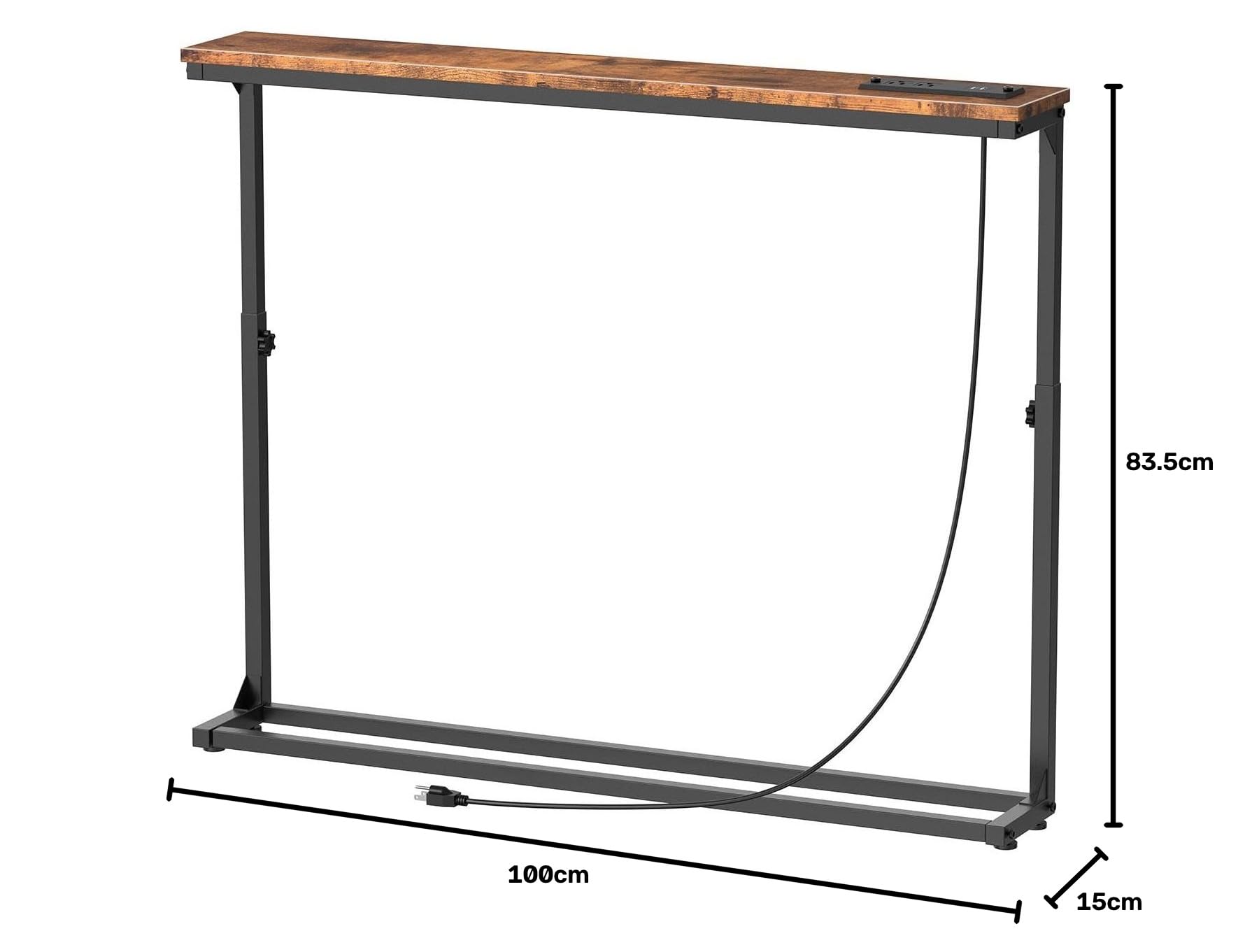 HOOBRO EBF95CXG01 Wąski stolik konsolowy (15 cm szerokości), z regulacją wysokości (63,5-83,5 cm), stolik kawowy ze stacją ładującą, stolik pomocniczy, stolik do przedpokoju, do wejścia, korytarza