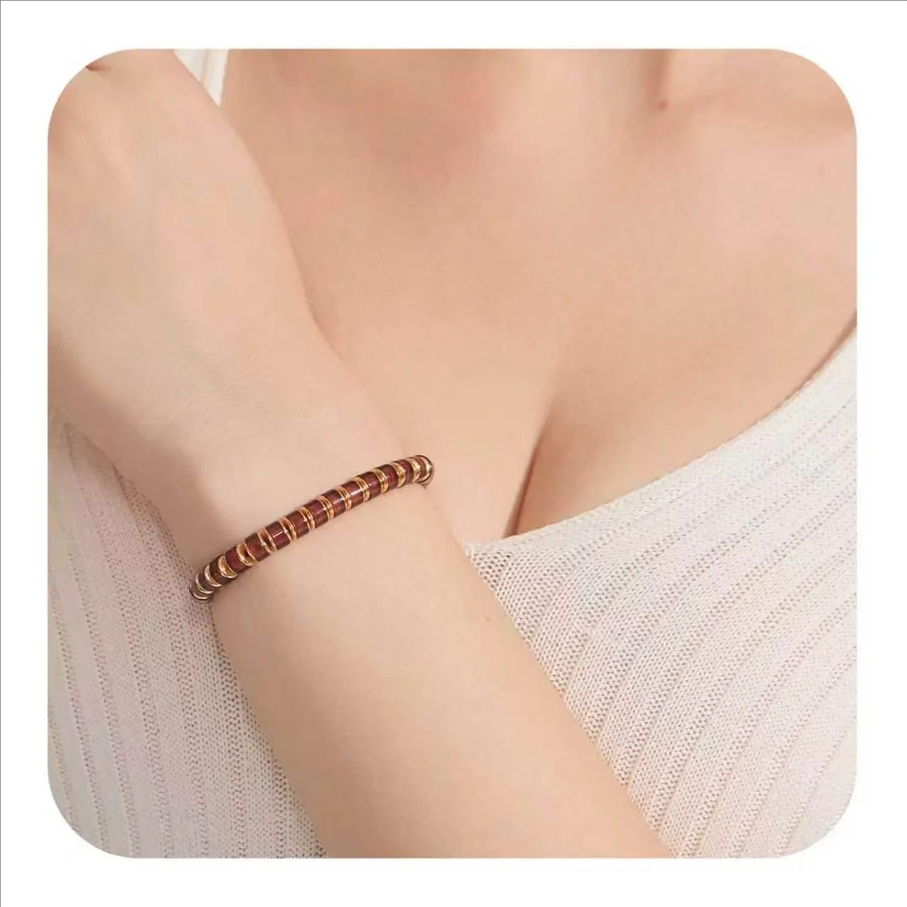 Amber Bracelet for Women Men Natural Blood Red Gold Ambers with 18k Gold Plated Jewelry Handmade Stretch Band Bracelets Fashion Design - Image 2