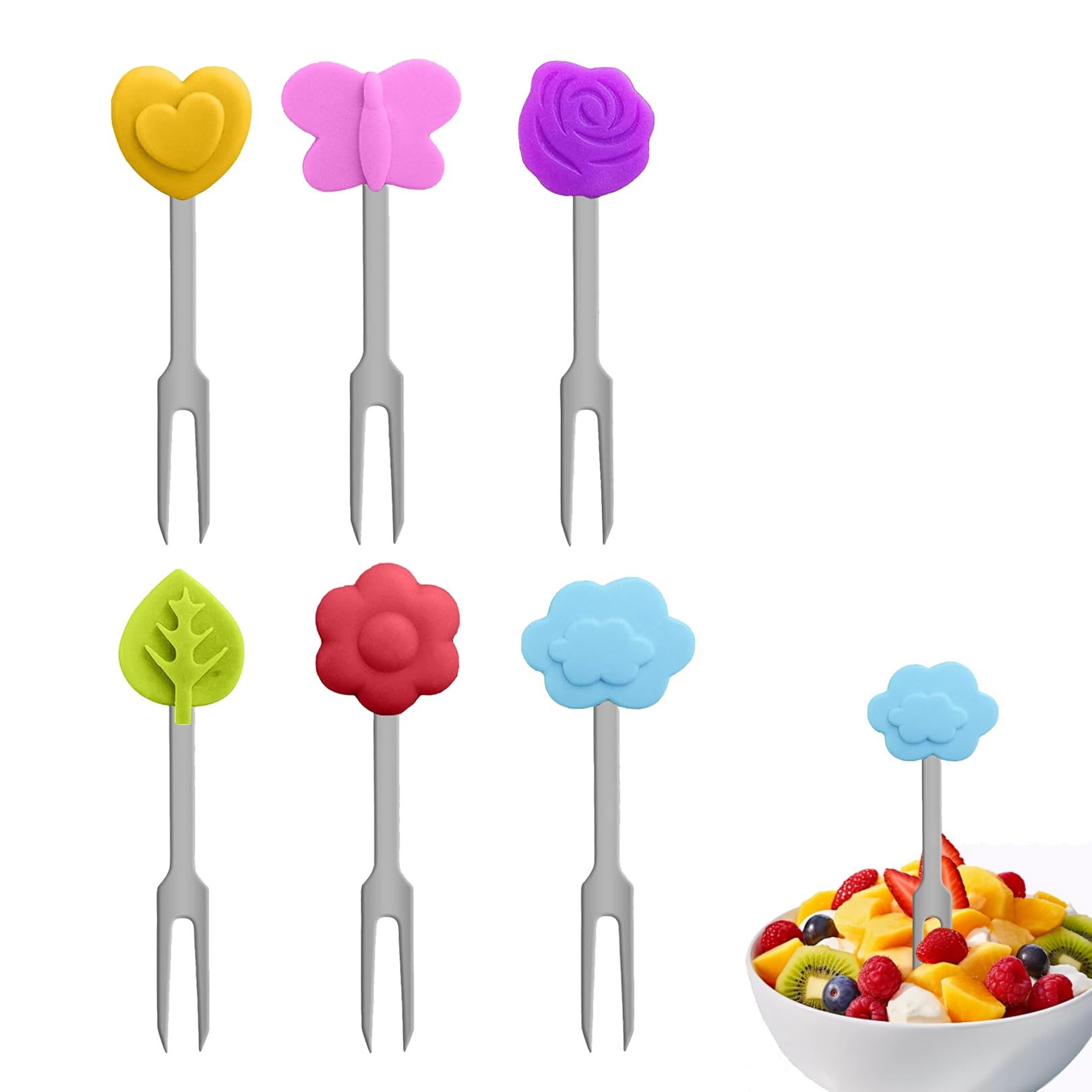 6 Stück Piekser Fingerfood Kind Obstgabeln aus Edelstahl, Mini Gabeln für Party Picknicks, Brotdose, Kuchengabeln, Snack Obstspieße