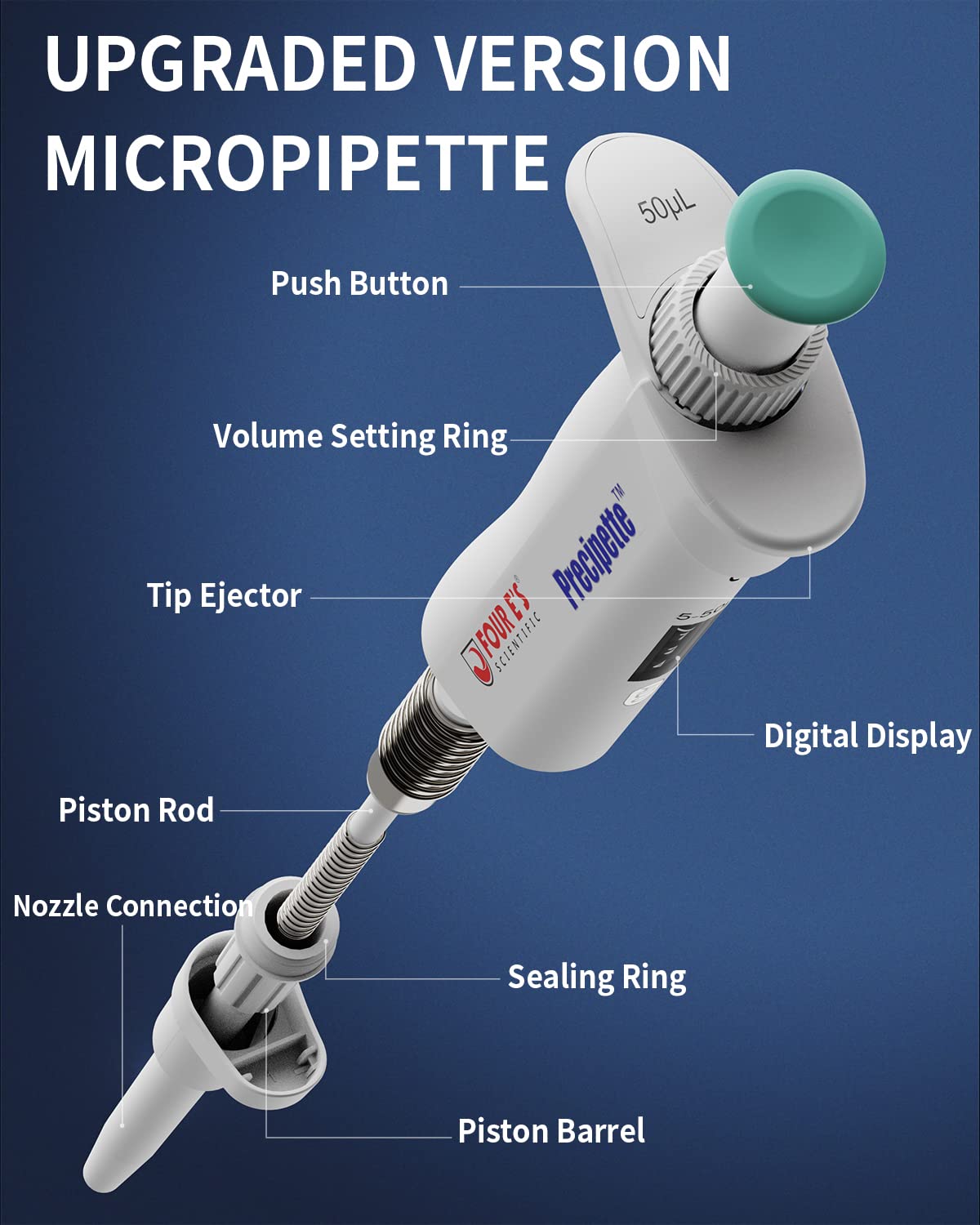 5-50μL pipetas monocanal micropipeta pipeta de laboratorio ISO8655 (incremento 0,05μL)