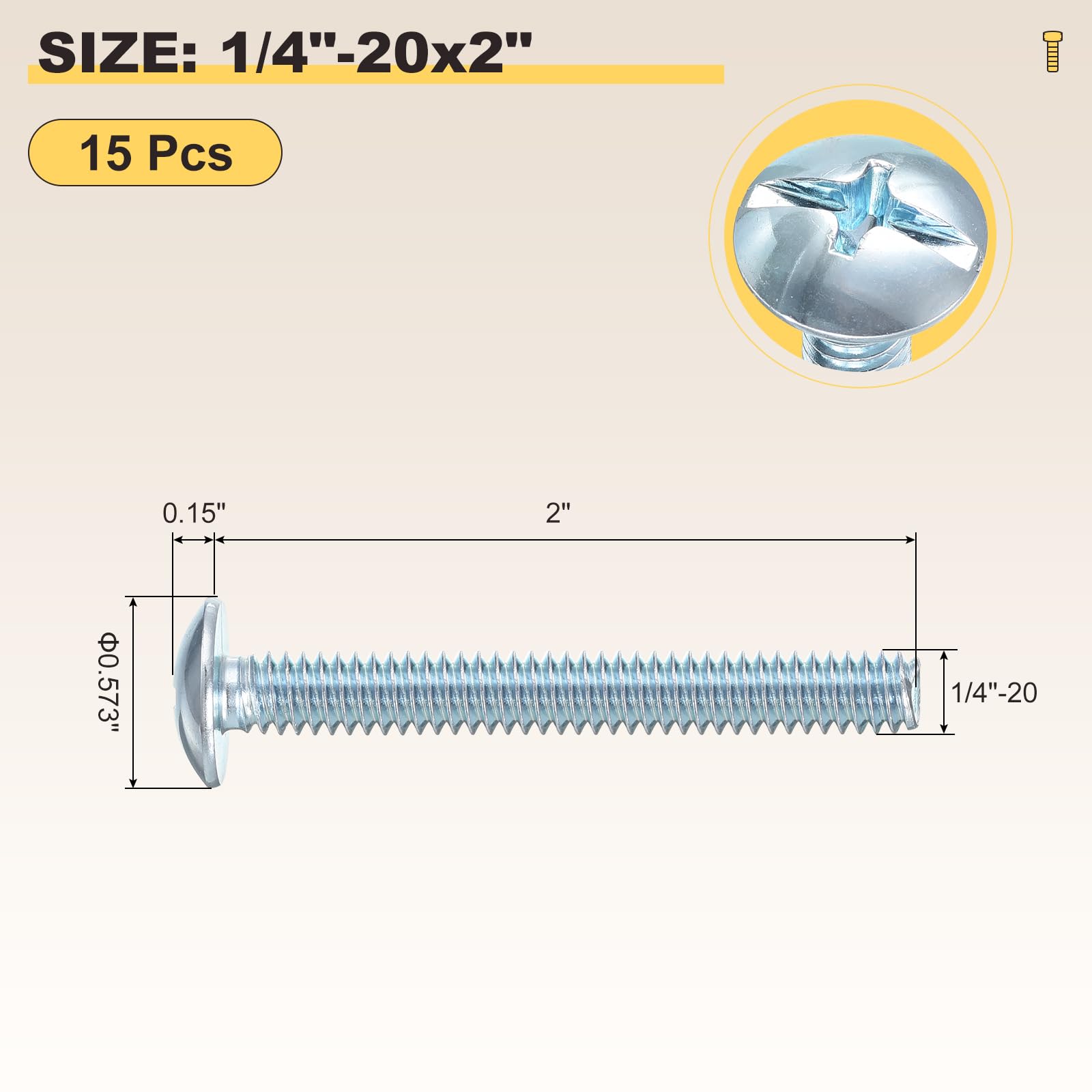 METALLIXITY Machine Screws Phillips Combo Head(1/4"-20x2") 15Pcs, Carbon Steel Round Head Cross Drive Furniture Bolts - Image 2