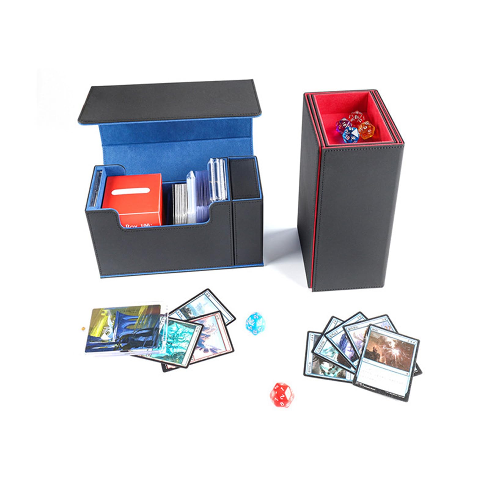 Aufbewahrungsbox aus PU-Leder für Sammelkarten, Brettspiele, mit Würfelablage, große Kapazität