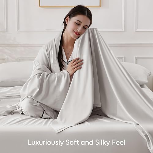 Miniatura 4 de Juego de sábanas King de 4 piezas 100% viscosa orgánica derivada de bambú, ultra suaves y refrescantes, bolsillo profundo para colchones de 16