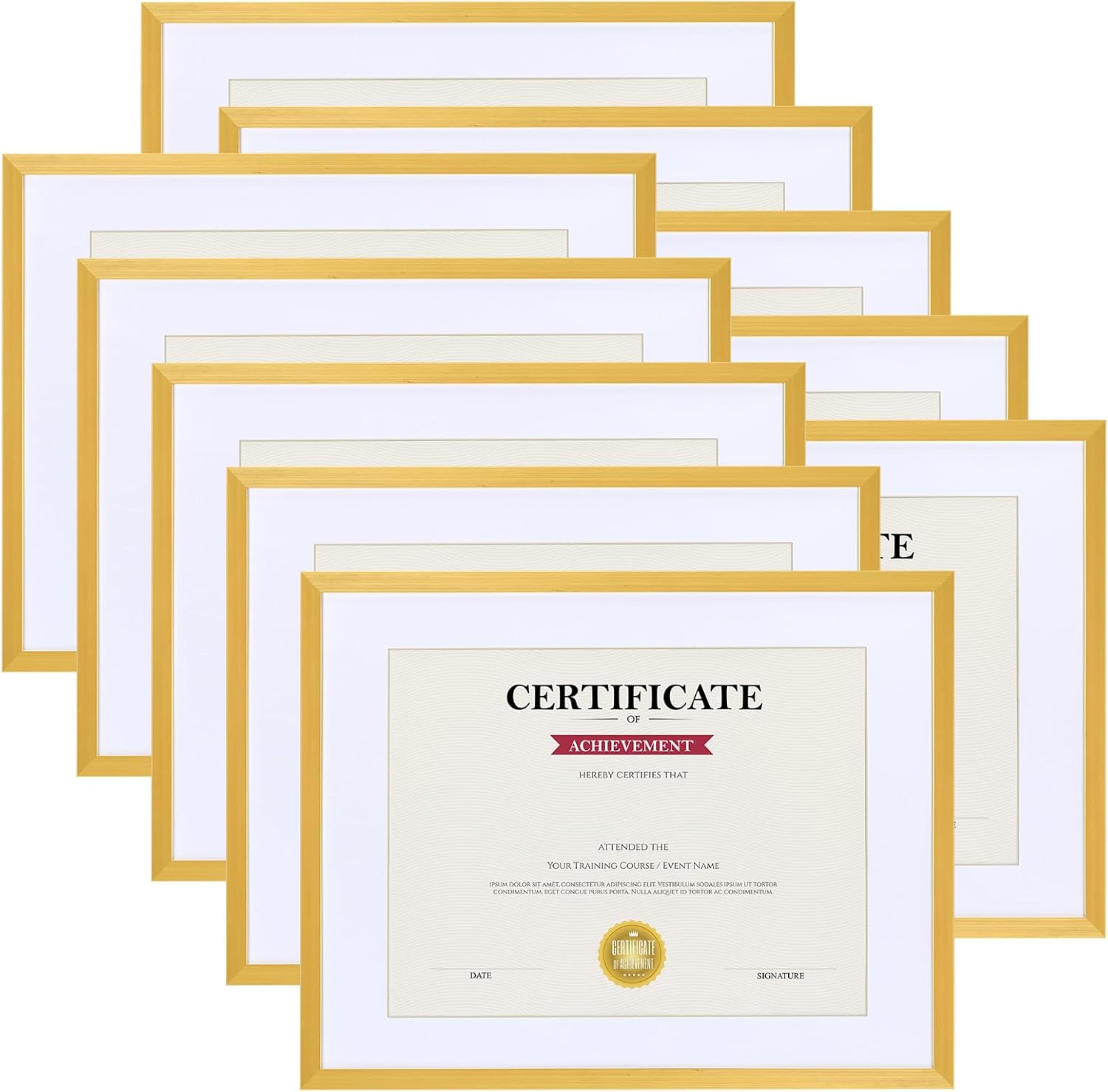 Giftgarden 10Pack 8.5x11 Gold Picture Frame with Mat, 11x14 Matted to 8.5 x 11 Certificate Diploma Award Document, Multi 11 x 14 Gold Frames for Wall or Tabletop Display