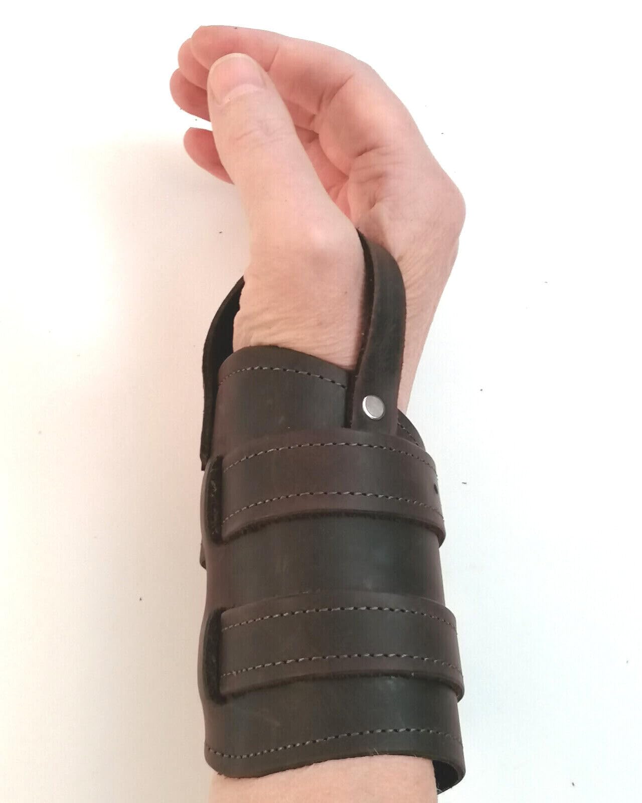 Lederarmband mit Daumenschlaufe RECHTS für Umfang 15-19 cm Lederfarbe dunkelbraun Handgelenk-Stütze Lederbandage