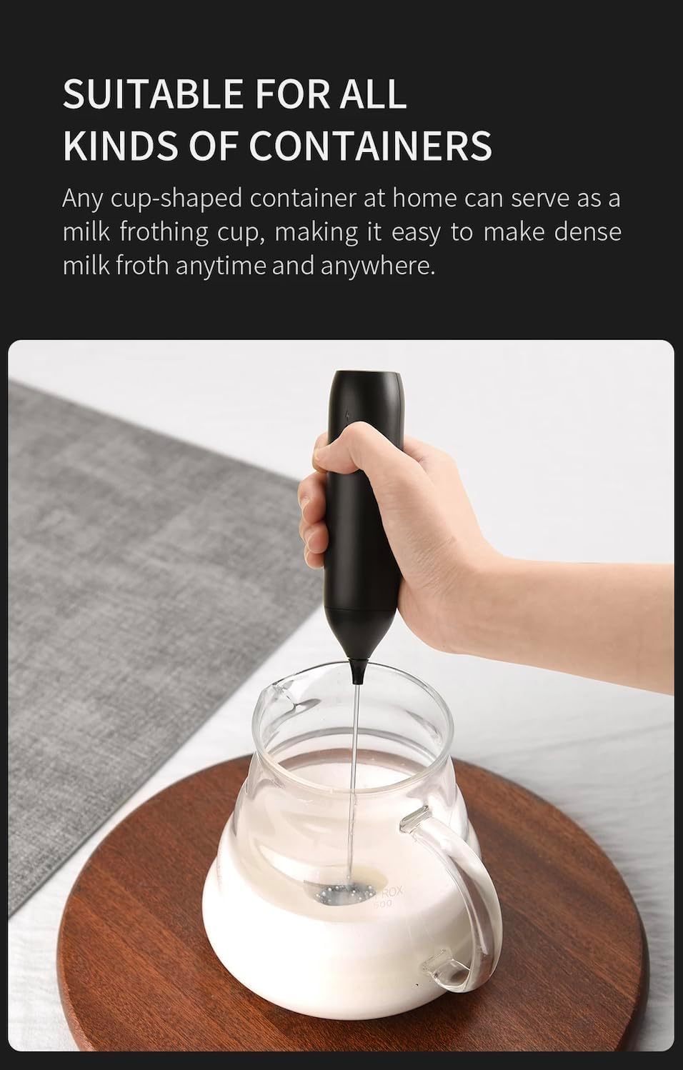 AeroFroth Rechargable Milk Frother Handheld, Premium Coil Whisk Head Electric Coffee Frother, Portable Hand Frother Wand Drink Mixer for Matcha Lattes Cappuccino, Kitchen Gifts, USB-C, Black