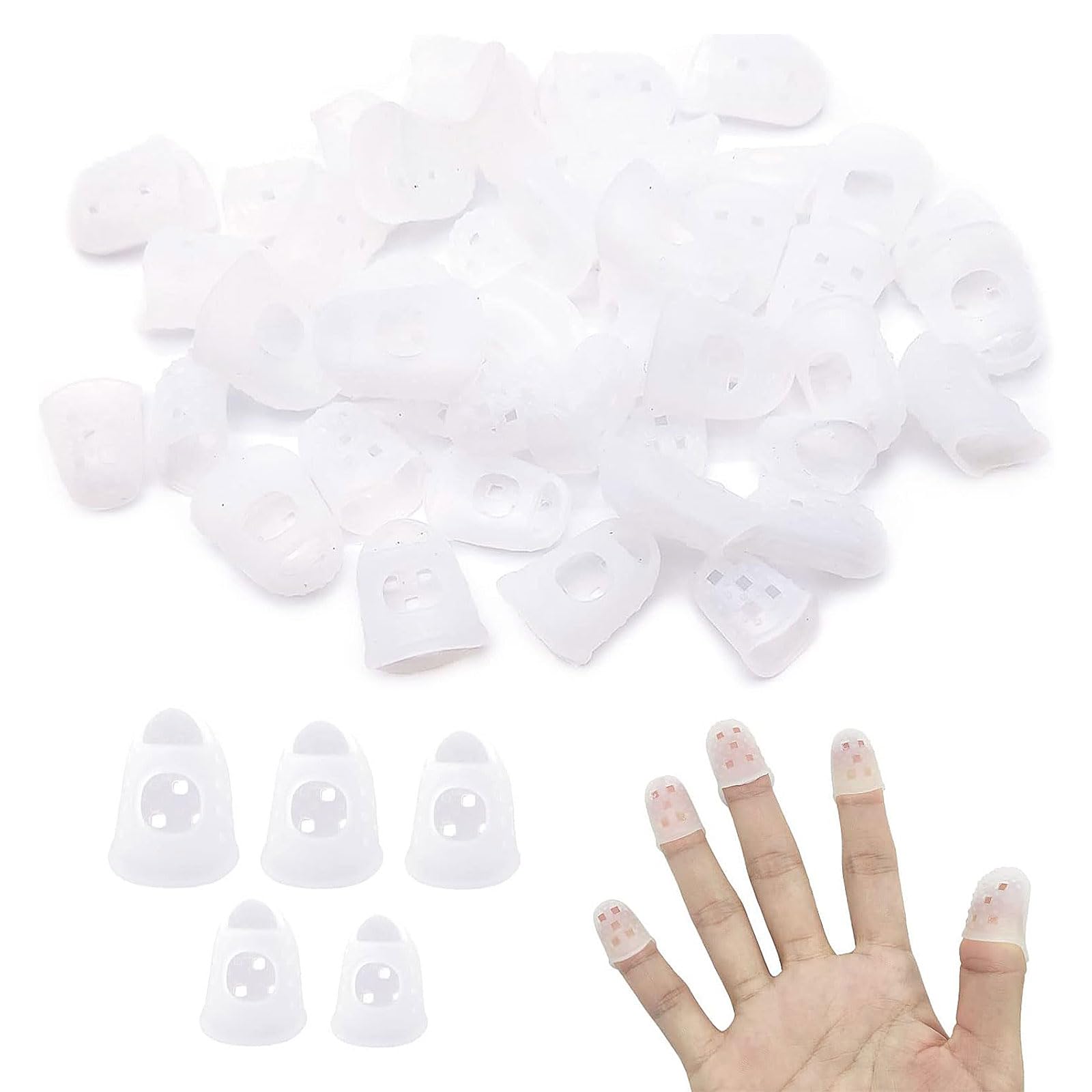 RSYHVG 50 Pieces Silicone Guitar Fingertip Protectors 5 Sizes Finger Guards Fingertip Protection Covers Caps Anti Slip Finger Pads for Playing Musical Instruments Sewing