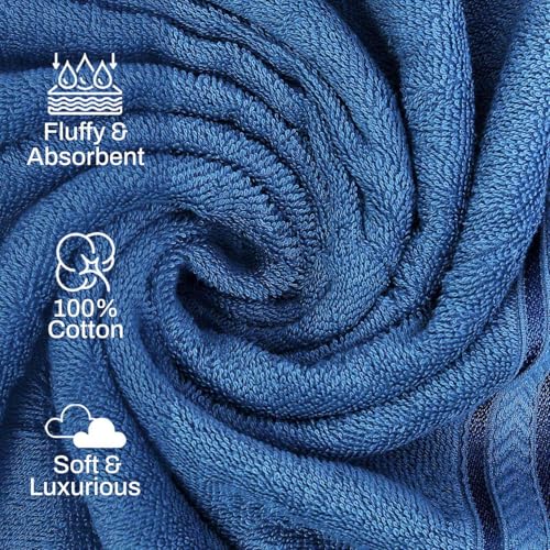 Image of Layers 100% Cotton Bath Towel | True Care Collection | 380 GSM Super Absorbent | Soft & Quick Dry | Shrink & Pill Resistant | Blue Solid Minimalist | 1 Piece for Men & Women | 60 x 120 cm