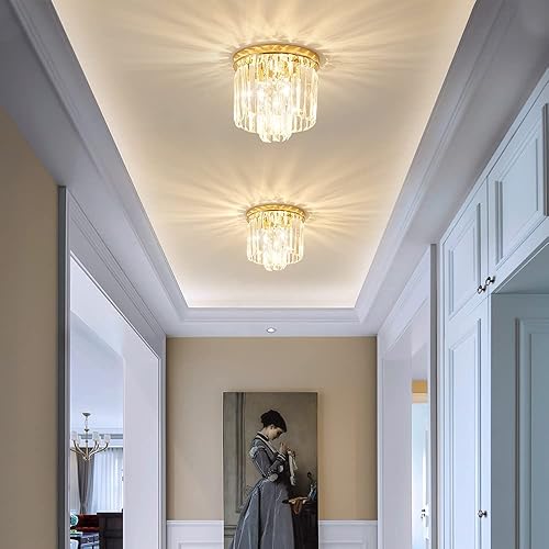 Miniatura 4 de Lámpara de techo moderna de cristal, 2 niveles de oro francés de montaje empotrado, lámpara colgante para cocina, isla, sala de estar, dormitorio (3