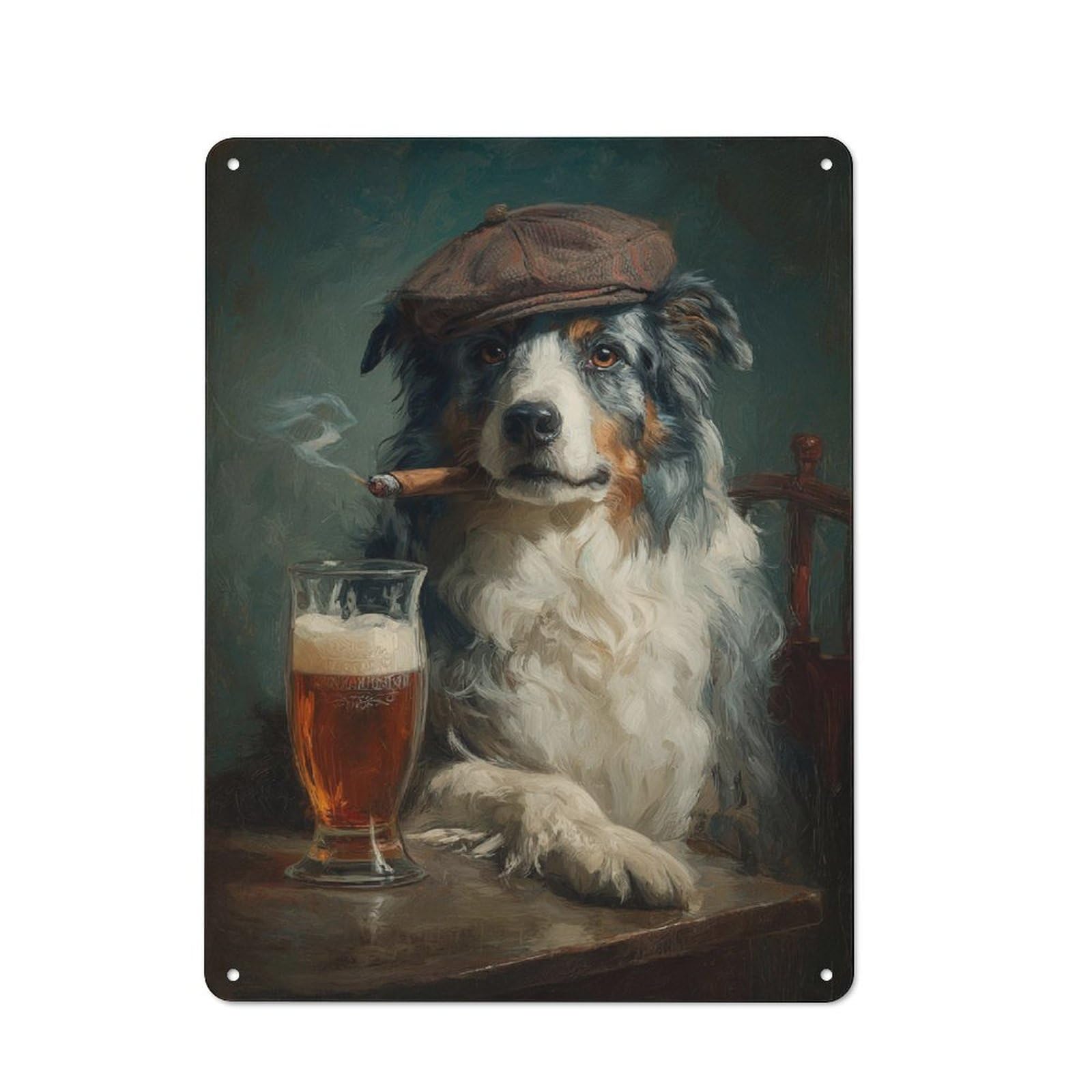 Junmoney Dog With Hat And Cigar Tin Wall Plaque 40X30cm With For Kitchen Or Home Bar, A Christmas Gift For People Styling Kitchen And Home Bar