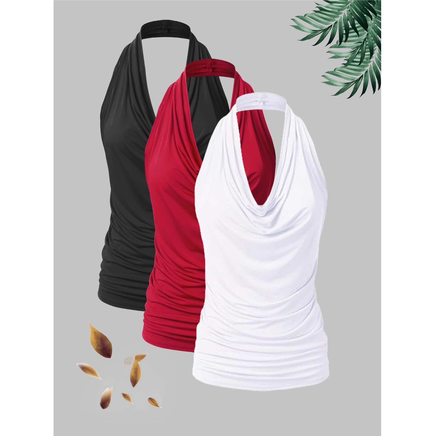 Conjunto De Camiseta Sin Mangas Fruncido con Cuello Vuelto Y Cuello Halter De Talla Grande