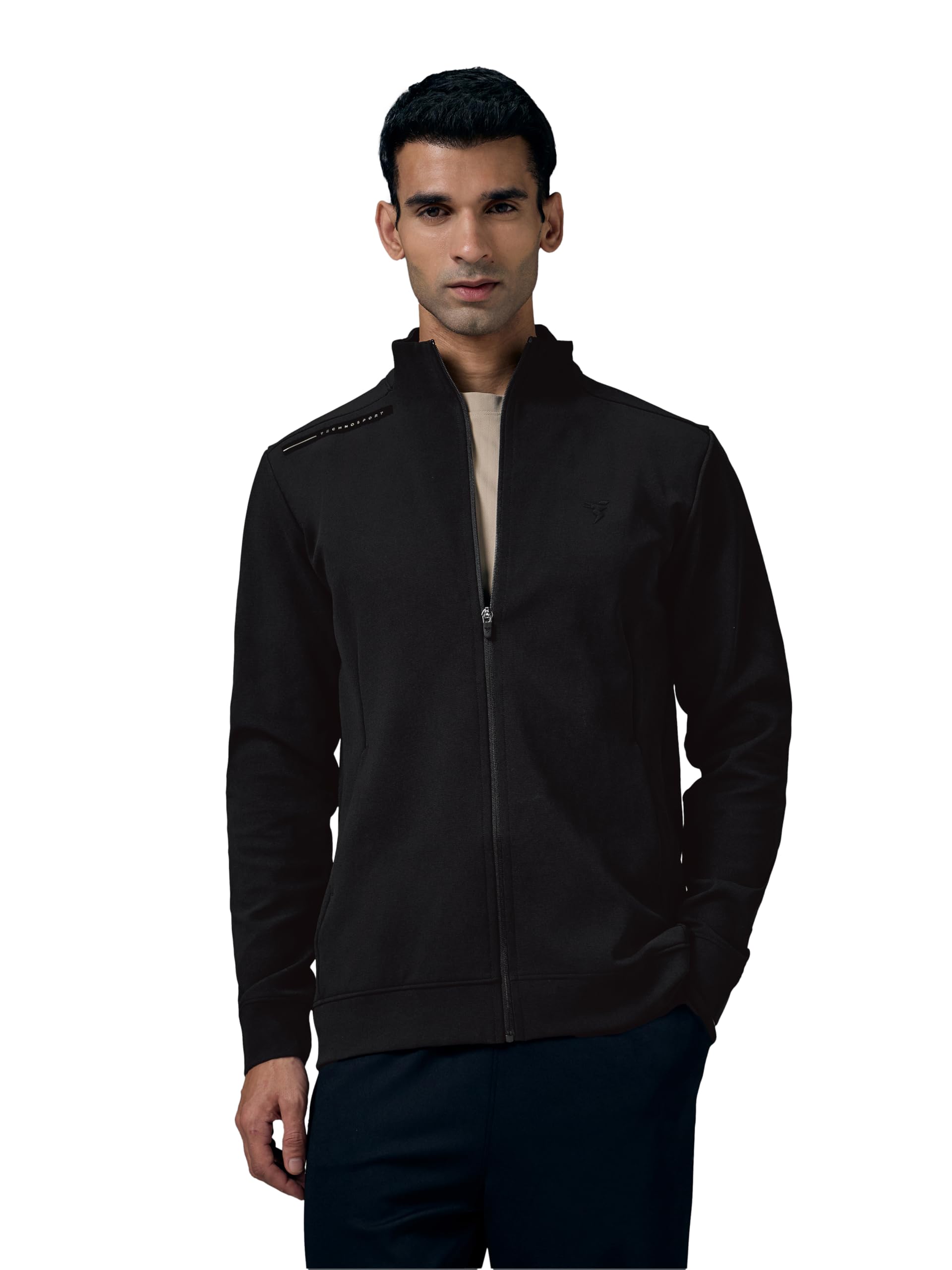 Men's Regular Fit Solid Mock Collar Jacket With Elasto Plus for Sports, Gym & Regular Use
