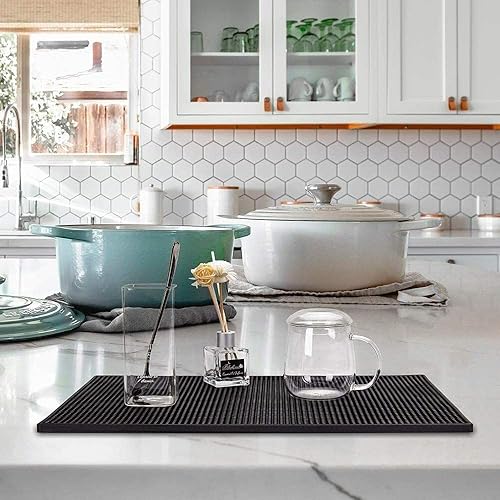 Miniatura 4 de Paquete de 2 tapetes de servicio de bar, tapete negro para estación de trabajo de peluquería y peluquería, tapete de trabajo de goma flexible