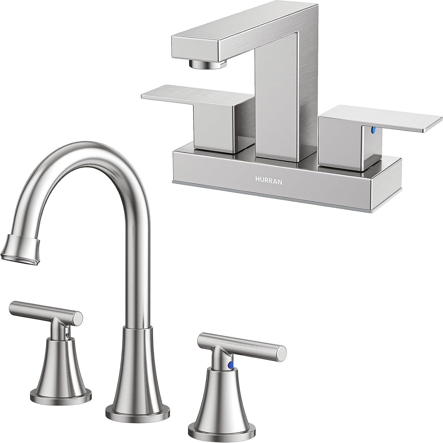 Bathroom Faucets for Sink 3 Hole, Hurran 4 inch Centerset& Widespread Bathroom Sink Faucet with Pop-up Drain, Stainless Steel Lead-Free 2-Handle Faucet for Bathroom Sink Vanity RV