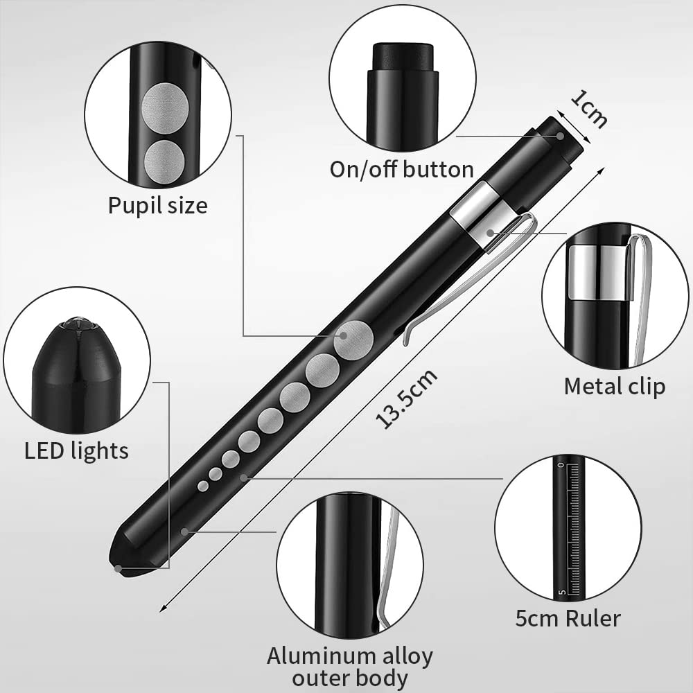 Newaner Lampa diagnostyczna Penlight (3-częściowa), wielokrotnego użytku lampa diagnostyczna LED na długopis, latarka z uchwytem świetlnym z klipsem do torebki dla uczniów