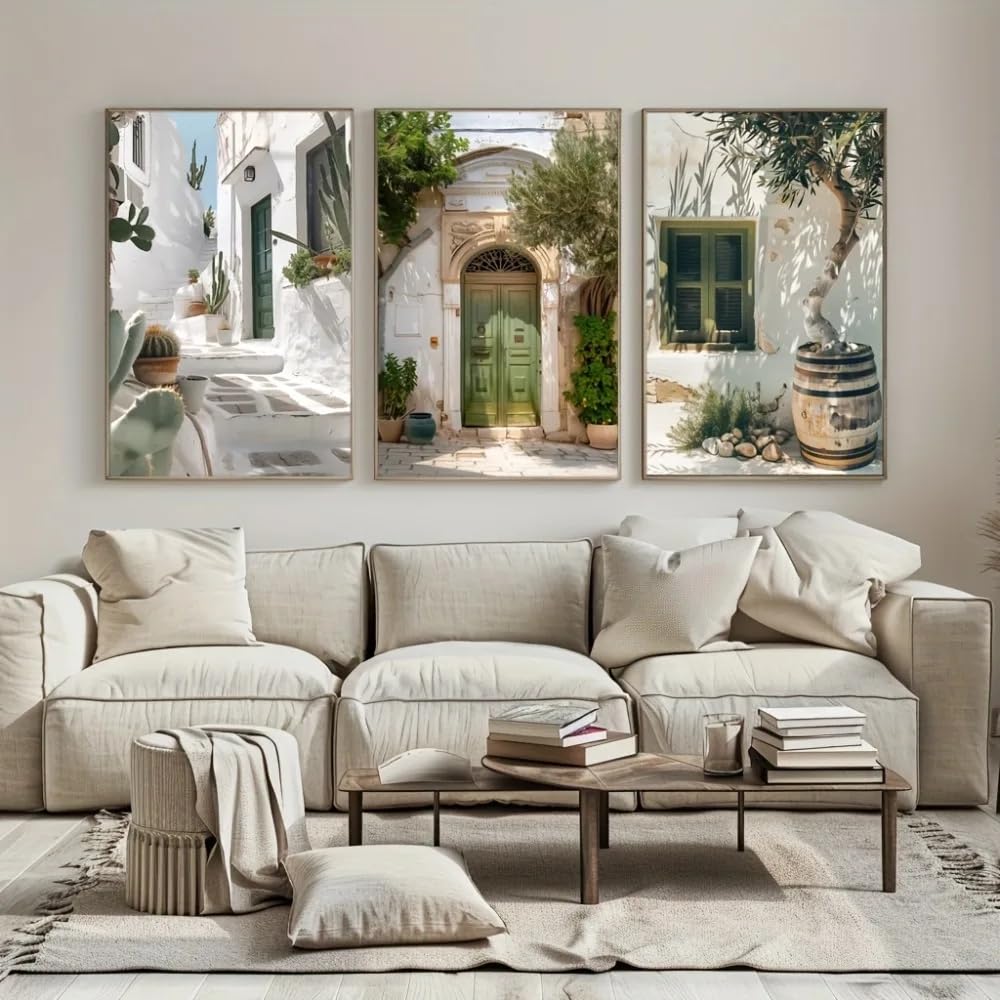GKUVBF Canvas Painting Mediterranean Landscape Canvas Prints Poster Vintage Italy Travel Nature Art Prints Home Decor(40x60cmx3/Frameless)
