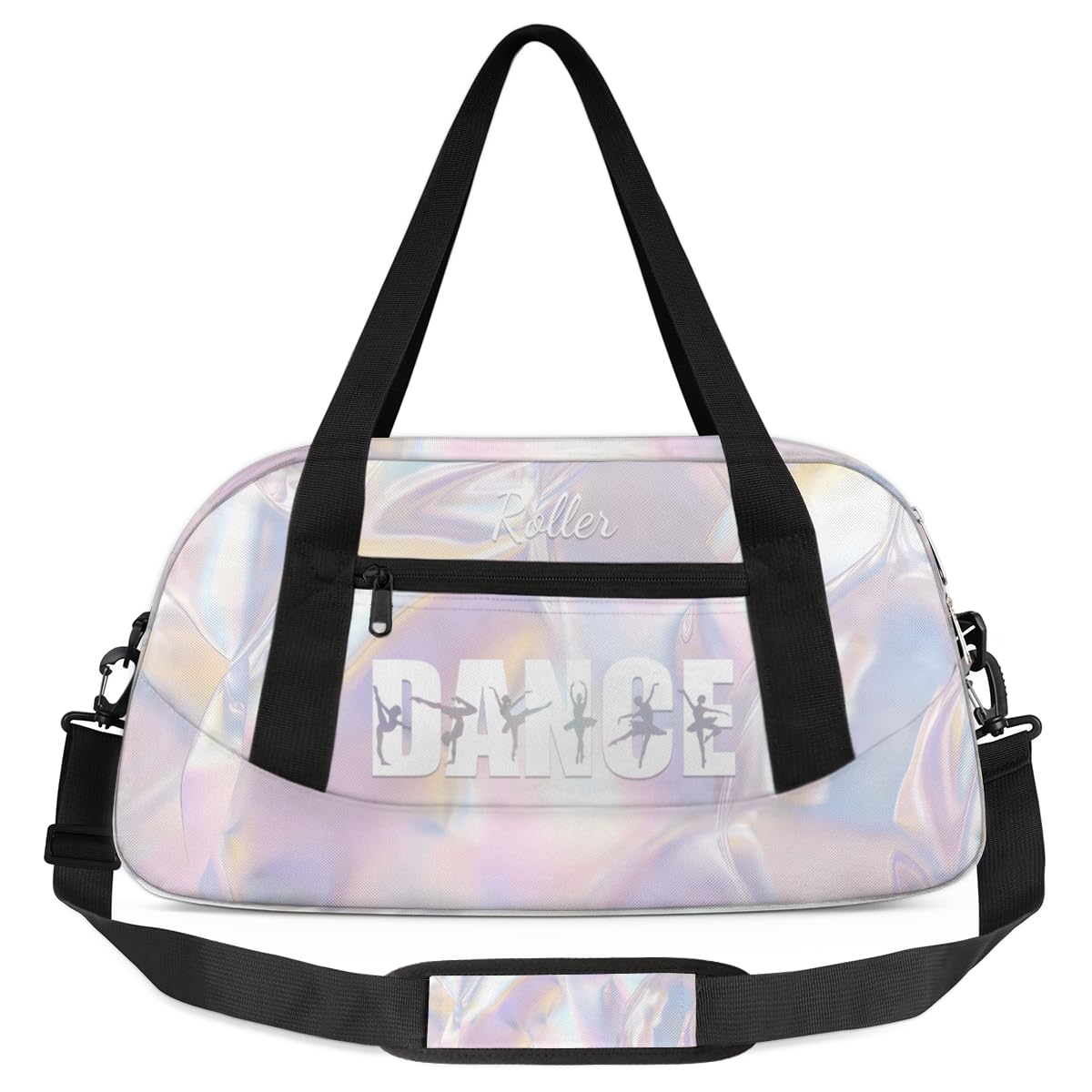 Personalised Dance Bag for Girls | Custom Name Ballet & Dancing Duffel Bag with Shoulder Straps | Waterproof Kids Sports Bag for Dancewear, Ballet Shoes & Accessories, White Neon