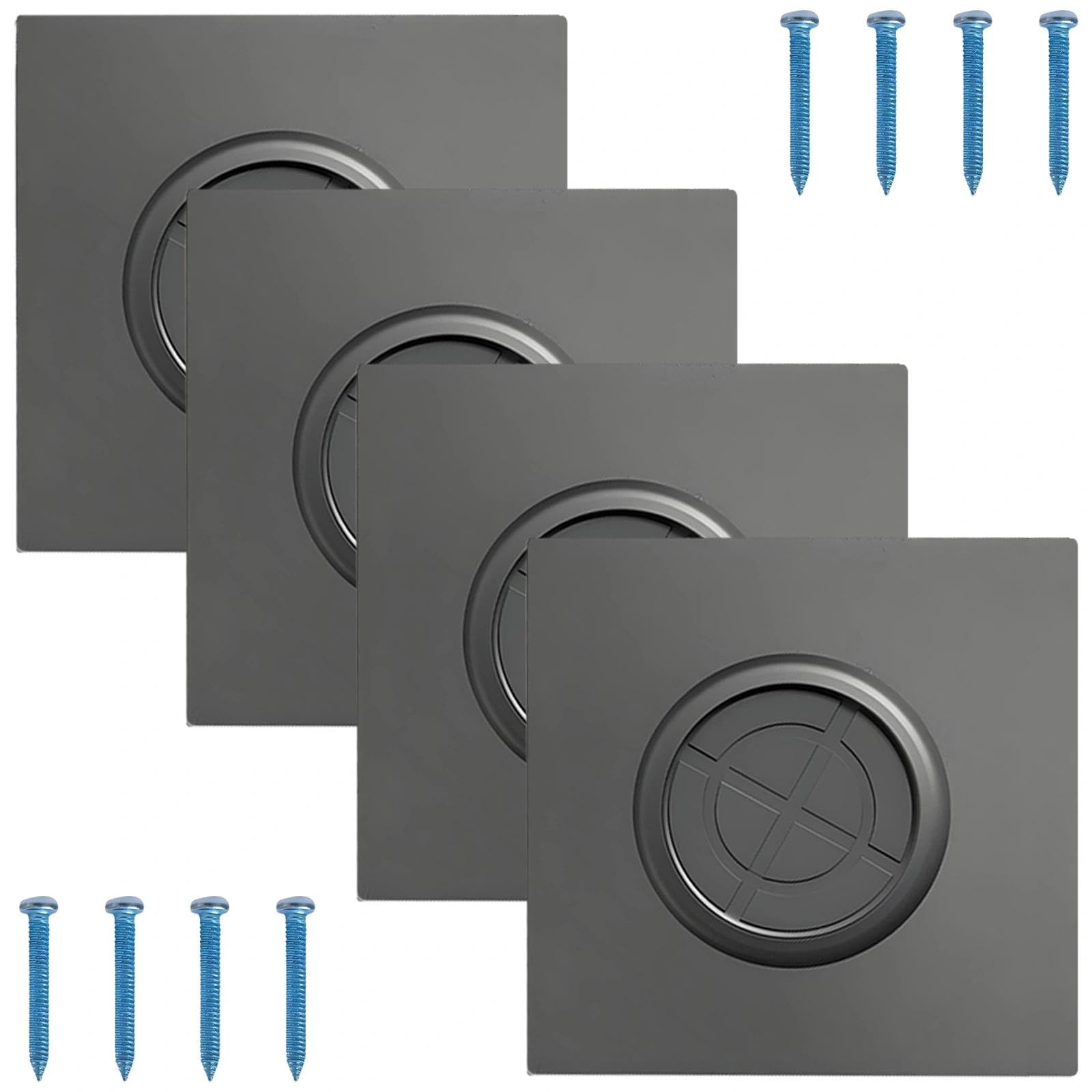 Jiuchaotong Grey 4 Pcs Cable Entry Covers, Brush Wall Plate, 86X90mm Wall Hole Cover, Single Gang Brush Panel, For Covering Outlets, Receptacles And Tidying Cords