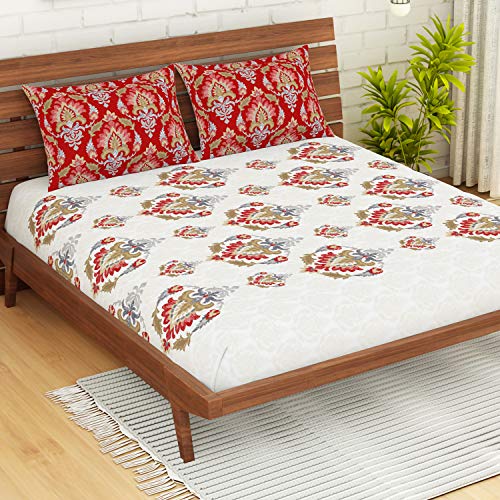 Image of Spaces 100% Cotton Fitted Sheets with Pillow Cover Soft Feel Skin Safe Breathable 144 Tc Red