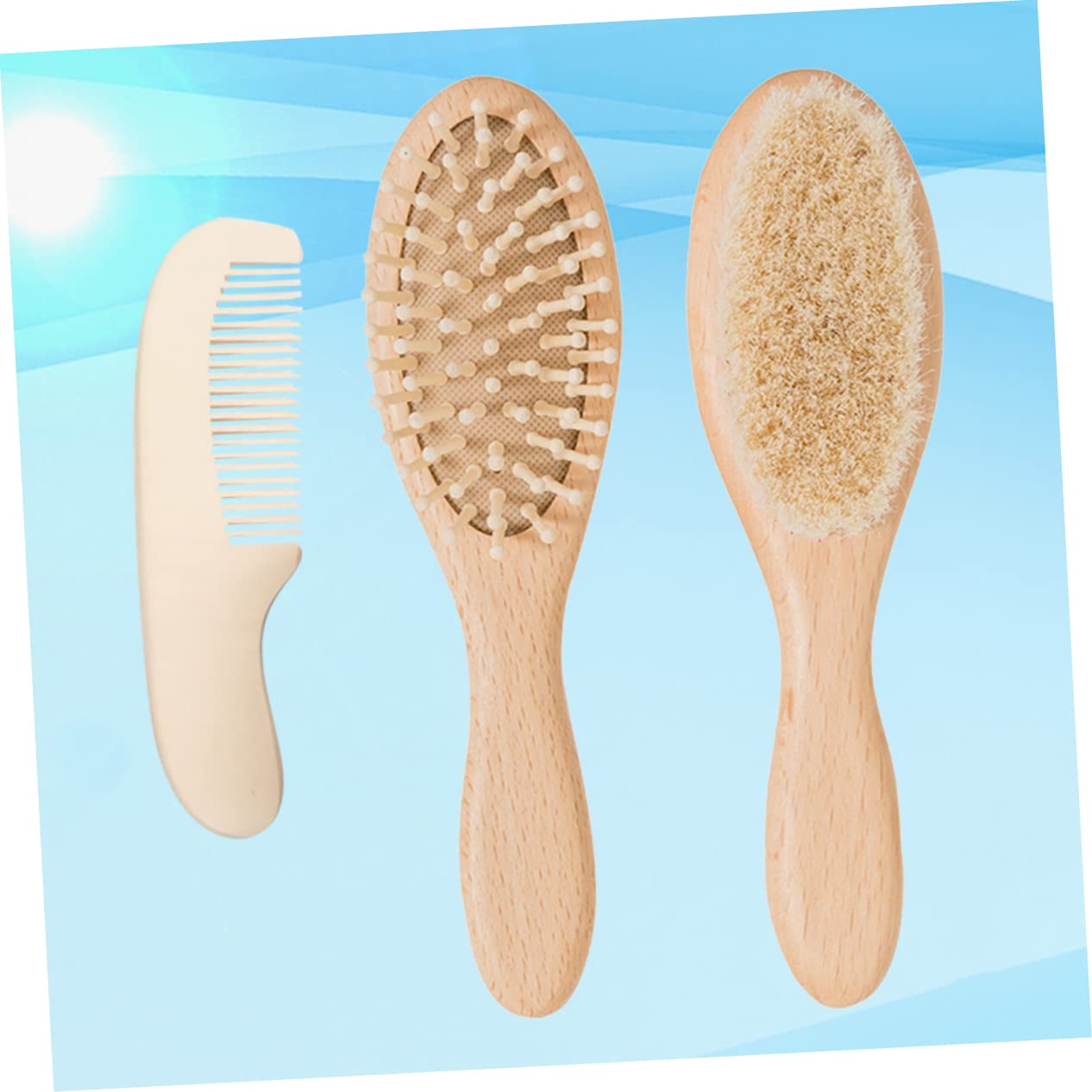 VICASKY Wooden Comb Brush Set Toddler Hair Brush Scalp Massage Tools Head Scrubber Bamboo Handle Safe for Boys and Girls