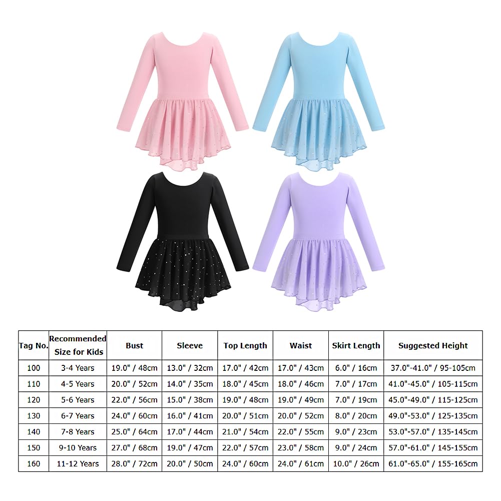 IDOPIP Vêtements de Ballet pour Enfants Robe Leotard Danse Justaucorps Jupe à Paillettes Deux Pièces Manches Longues Ballerines Fille