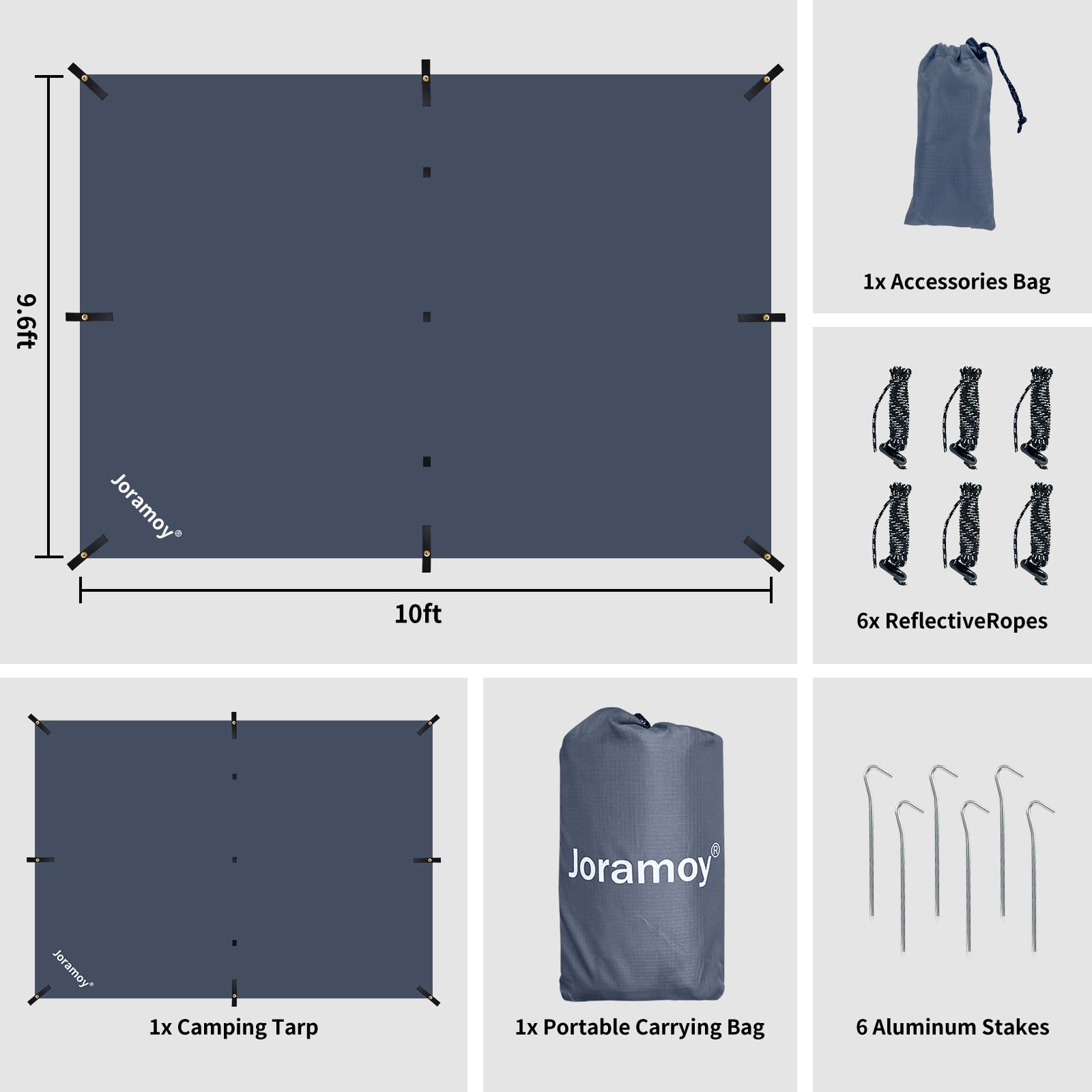 Joramoy 10ft x 10ft Waterproof Hammock Rain Fly,Portable Large Camping Tarp,Premium Lightweight Ripstop Nylon Cover with UV Protection Layer for Camping Hiking Outdoor (210D Grey, 10ft x 10ft)